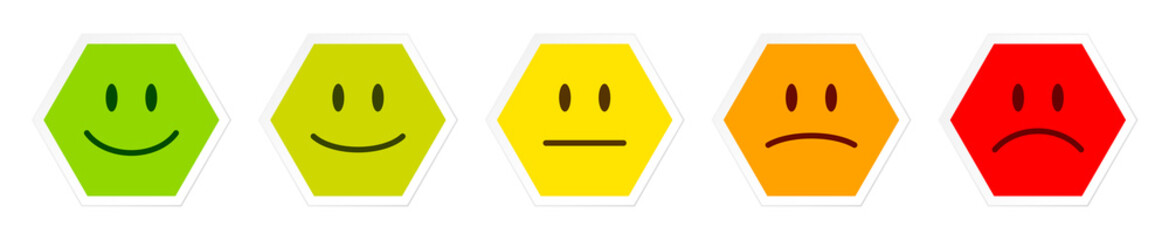 Fünf Sechsecke Feedback Gesichter Weißer Rahmen Grün Zu Rot
