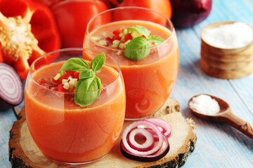 Cold Spanish soup Gazpacho served in glasses