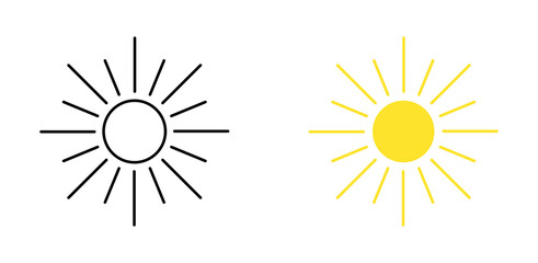 Set with different weather icons. Icons of sun on a white background. Weather vector logo. Linear and colorful icons.  
