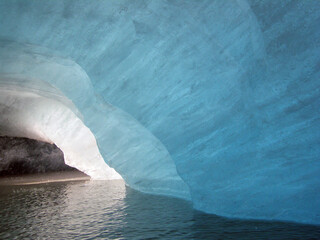the  blue shades of  the interior of an Ice cave at valdez glacier lake in valdez glacier, near valdez, alaska