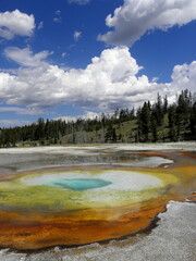 colorful chromatic  spring in the upper geyser basin near old faithful on a sunny day  in...