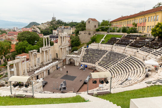PLOVDIV, BULGARIA, JUNE 18, 2021: People enjoying the sunny weather in Plovdiv Old town, Bulgaria.