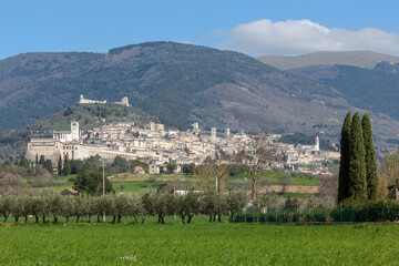 Assisi, Perugia. Veduta della cittadina nel contesto rurale