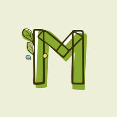 Eco style letter M logo hand-drawn with a marker with paint shift effect.