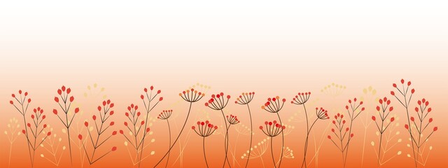 Autumn concept illustration. Red fruits and flowers decoration on Autumn color background. Vector illustration. Autumn banner, background and graphics design.