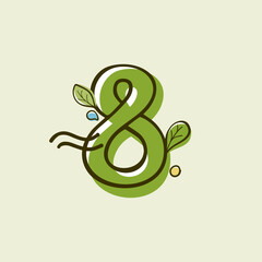 Eco style number eight logo hand-drawn with a marker with paint shift effect.