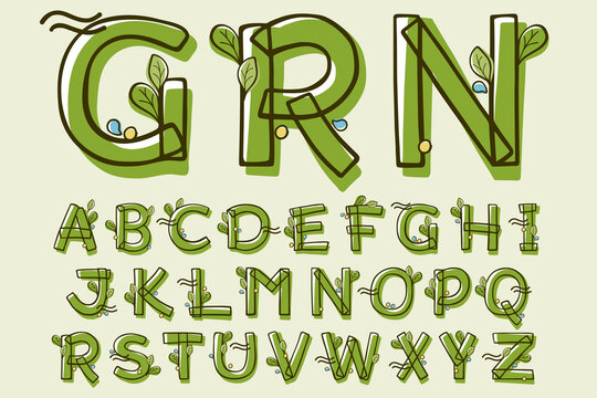 Eco style alphabet hand-drawn with a marker with paint shift effect.