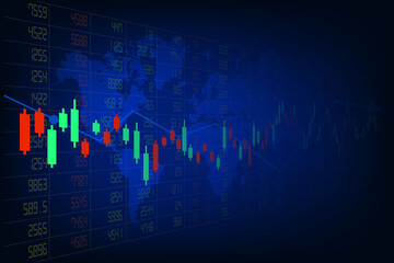 financial stock market graph on world map background