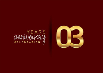 3rd years anniversary celebration logotype with gold and elegant color isolated on red color. vector anniversary for celebration, invitation card, and greeting card.