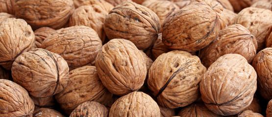close-up background of organic walnuts
