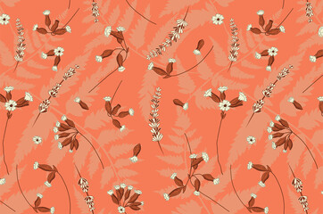 Summer Herbal Cocktail Flourish Pattern with Cowslip Flowers and Ferns