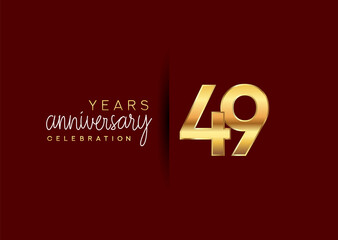 49th years anniversary celebration logotype with gold and elegant color isolated on red color. vector anniversary for celebration, invitation card, and greeting card.