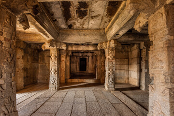 Fototapeta na wymiar View of Chandrasekhara Temple, The ruins of ancient city Vijayanagar at Hampi, Karnataka, India