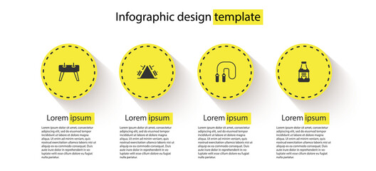 Set Pommel horse, Metal rack with weight, Jump rope and Vitamins. Business infographic template. Vector