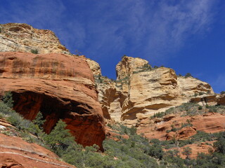 sandstone cliffs along the boynton canyon trail in the coconino national forest  on a sunny spring day in sedona,arizona
