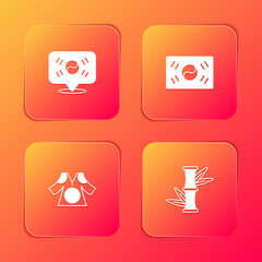 Set Location South Korea, flag, Kimono and Bamboo icon. Vector