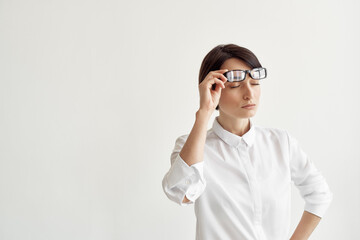 Business woman in shirt self-confidence professionals office