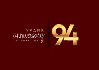94th years anniversary celebration logotype with gold and elegant color isolated on red color. vector anniversary for celebration, invitation card, and greeting card.