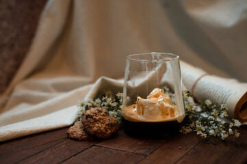 coffee affogato served on wooden table