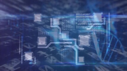 Animation of dna strand with network of connections over binary coding - Powered by Adobe