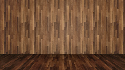 Concept or conceptual vintage or grungy brown background of natural wood or wooden old texture floor and wall as a retro pattern layout. A 3d illustration metaphor to time, material, emptiness,  age 
