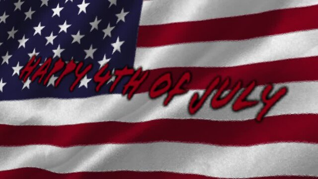 Composition of happy 4th of july text over waving american flag