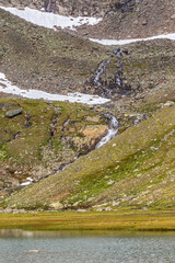 Waterfall that flows into a mountain lake