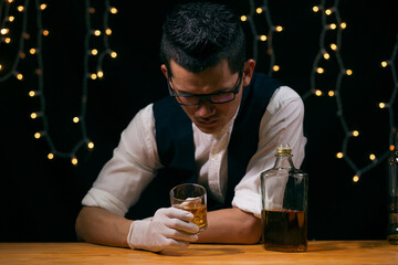 Barman pouring whiskey whiskey glass beautiful night