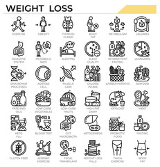 Weight loss and ketogenic diet icon set.