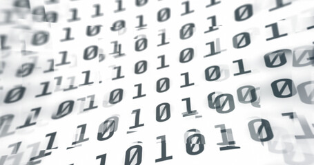 Obraz premium Digital image of binary coding data processing against white background