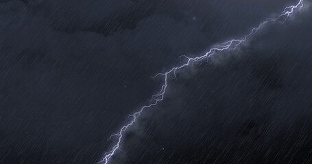Image of thunderstorm with lightning, heavy rain and grey clouds
