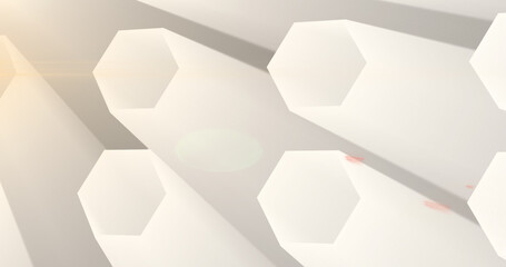 Image of glowing network of 3d white hexagon shapes