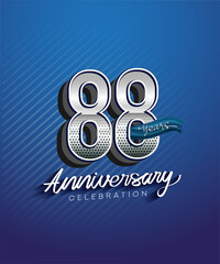 88th years anniversary celebration logotype with silver color and blue ribbon isolated on blue background
