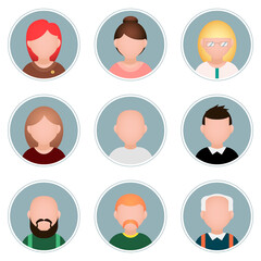 round icons of people flat girls, women, men