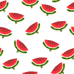 Watermelon seamless pattern, texture with fresh fruit slices for wallpaper.