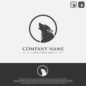 wolf head logo design template is black in a circle, suitable for sports logo icons
