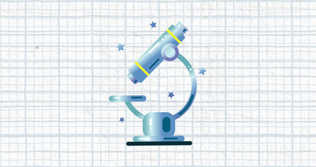 Image of a microscope with blue grid on a white background
