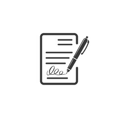 Contract document icon, agreement and signature, pact, accord, convention symbol. Flat symbol illustration.