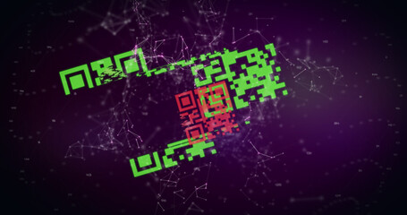 Obraz premium QR code scanner against network of connections