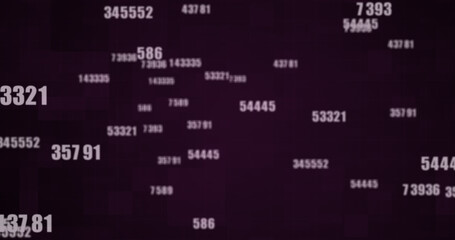 Multiple numbers changing against squares on purple background