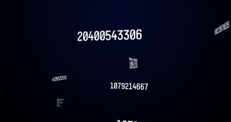 Image of white numbers changing and data processing over blue background