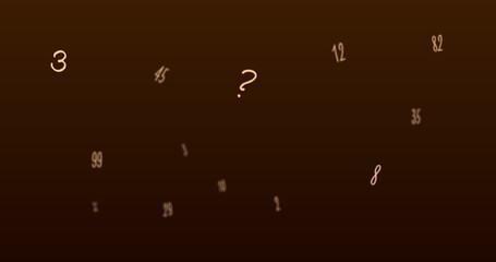 Random numbers, figures, and symbols floating upwards in a vast empty space