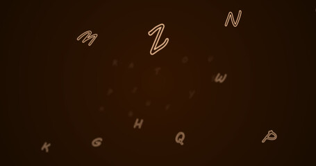 Random letters in the alphabet floating away in a vast empty space