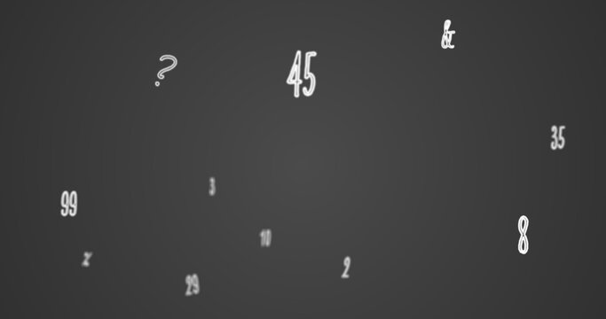 Random numbers, figures, and symbols floating away in a vast empty space