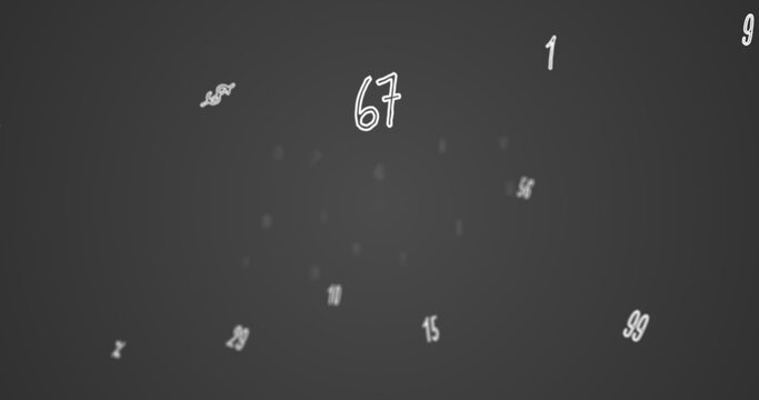 Random numbers, figures, and symbols floating away in a vast empty space