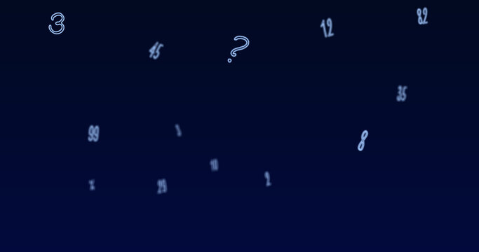 Random numbers, figures, and symbols floating downwards in a vast empty space