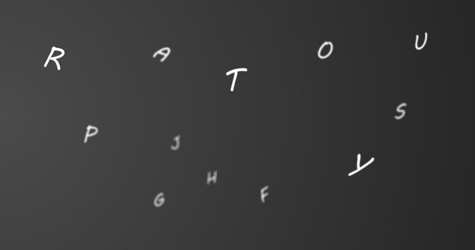 Random letters in the alphabet move towards the left in a vast empty space