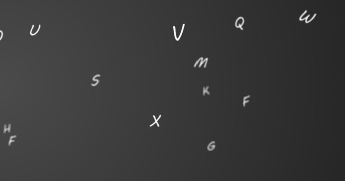Random letters in the alphabet move towards the left in a vast empty space
