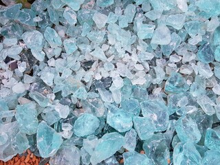 Light blue broken glass, garden exhibition Ingolstadt.Bavaria, Germany