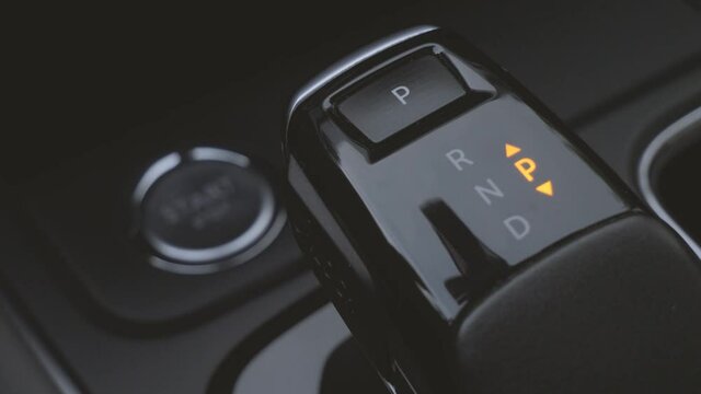 One-key start button and electronic shift lever in car interior